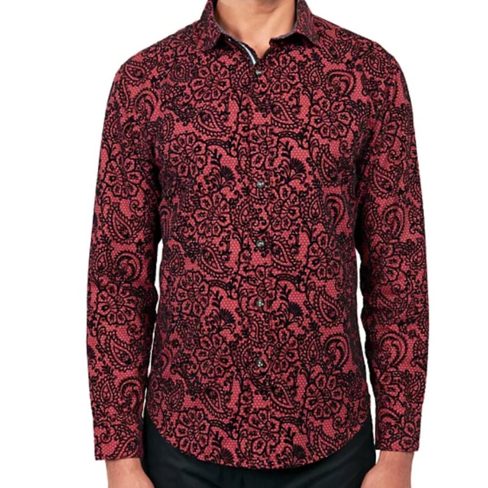 Society of Threads Men's Regular-Fit Paisley Pattern Shirt Red Size XXL